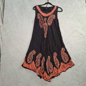Women Sleeveless Embroidered Mini Dress Boho Fairy Hippie Beach Black‎ One Size